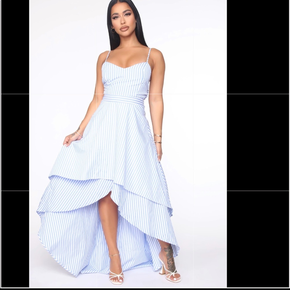 Blue and White High Low Maxi Dress Size XS